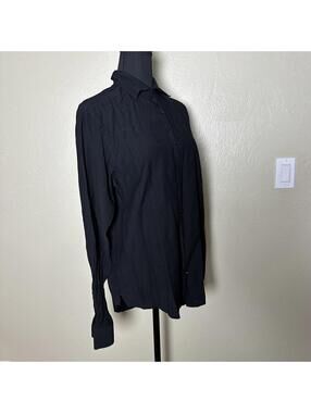 Zara Textured Woven Button Front Shirt Black Regular Fit Minimalist Capsule